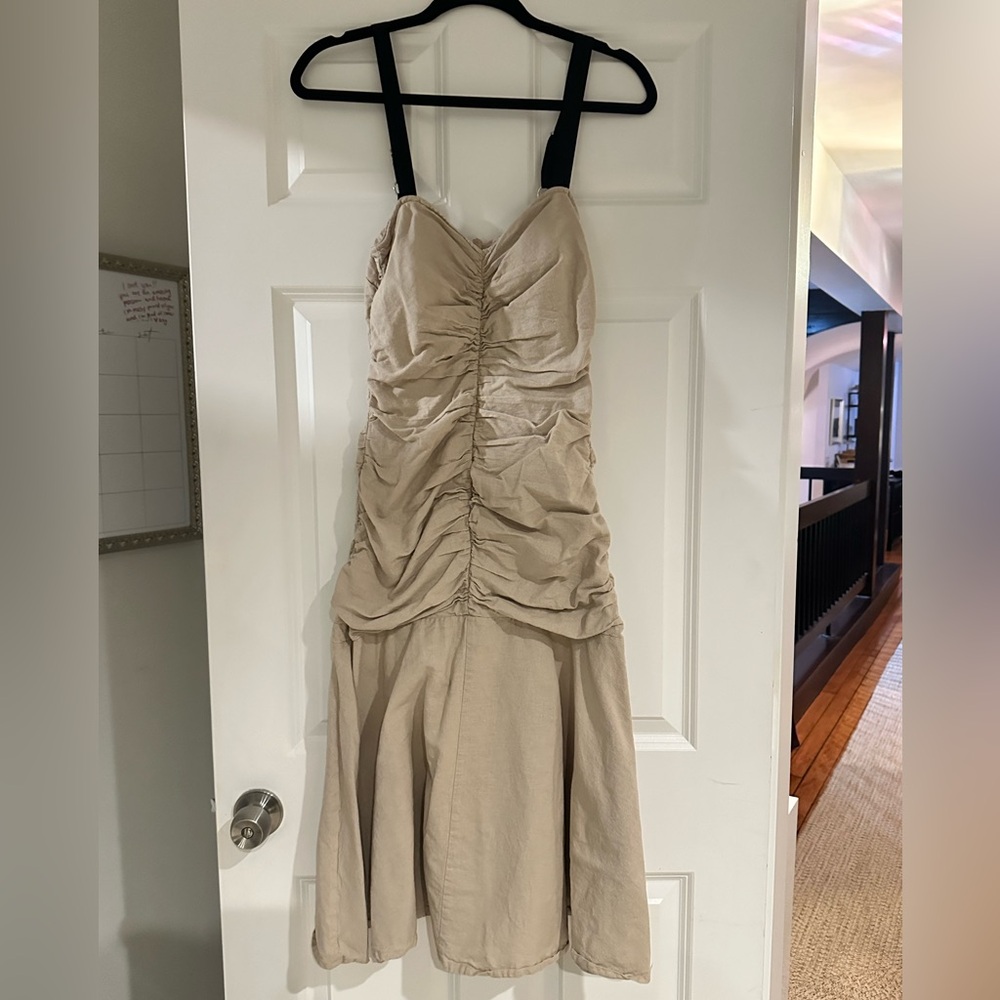 Elegant Beige Ruched Dress
